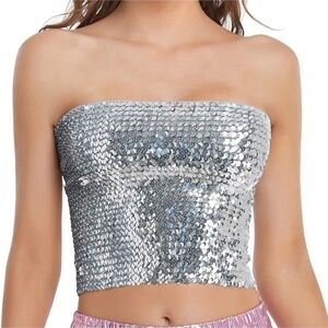 Silver Sequin Strapless Top